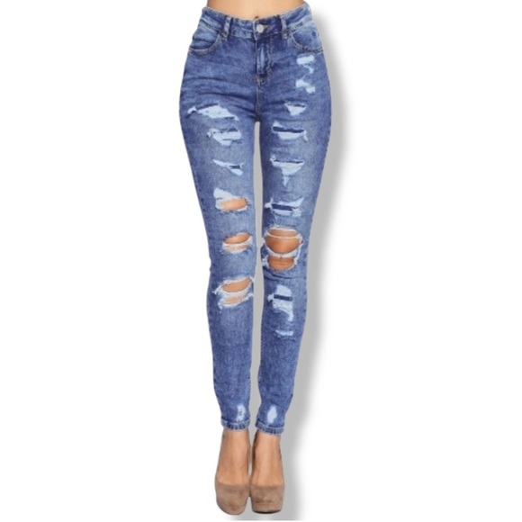 Blue Age - High Rise Distressed Skinny Jeans Size 7 - Picture 1 of 15